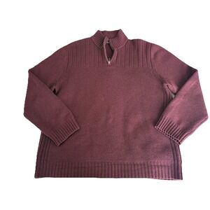 J.Crew Sweater Men's Large Burgundy Knit 100% LambsWool 1/4 Zip Timeless Classic